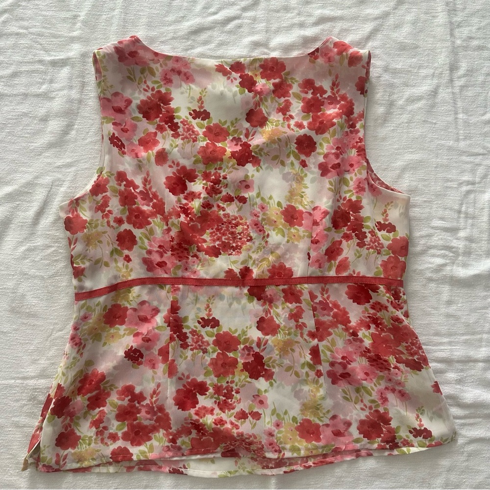 Vintage Floral Sleeveless Top - Red and Pink - Picture 4 of 5
